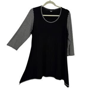 Sea & Anchor Tunic Size Large black Slinky Knit Long Striped Sleeves Lagenlook